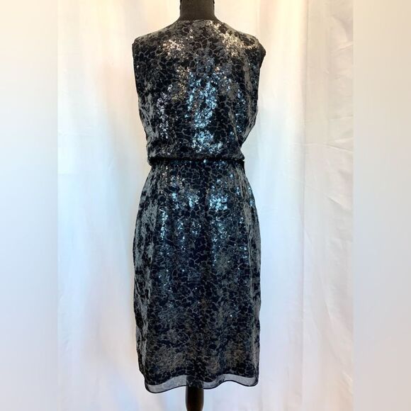 Elie Tahari Brown black sequin leopard print sleeveless cocktail dress Sz 10 - Picture 5 of 13